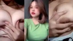 Gadis Tiktok Seksi dengan Baju Hijau dan Payudara Montok